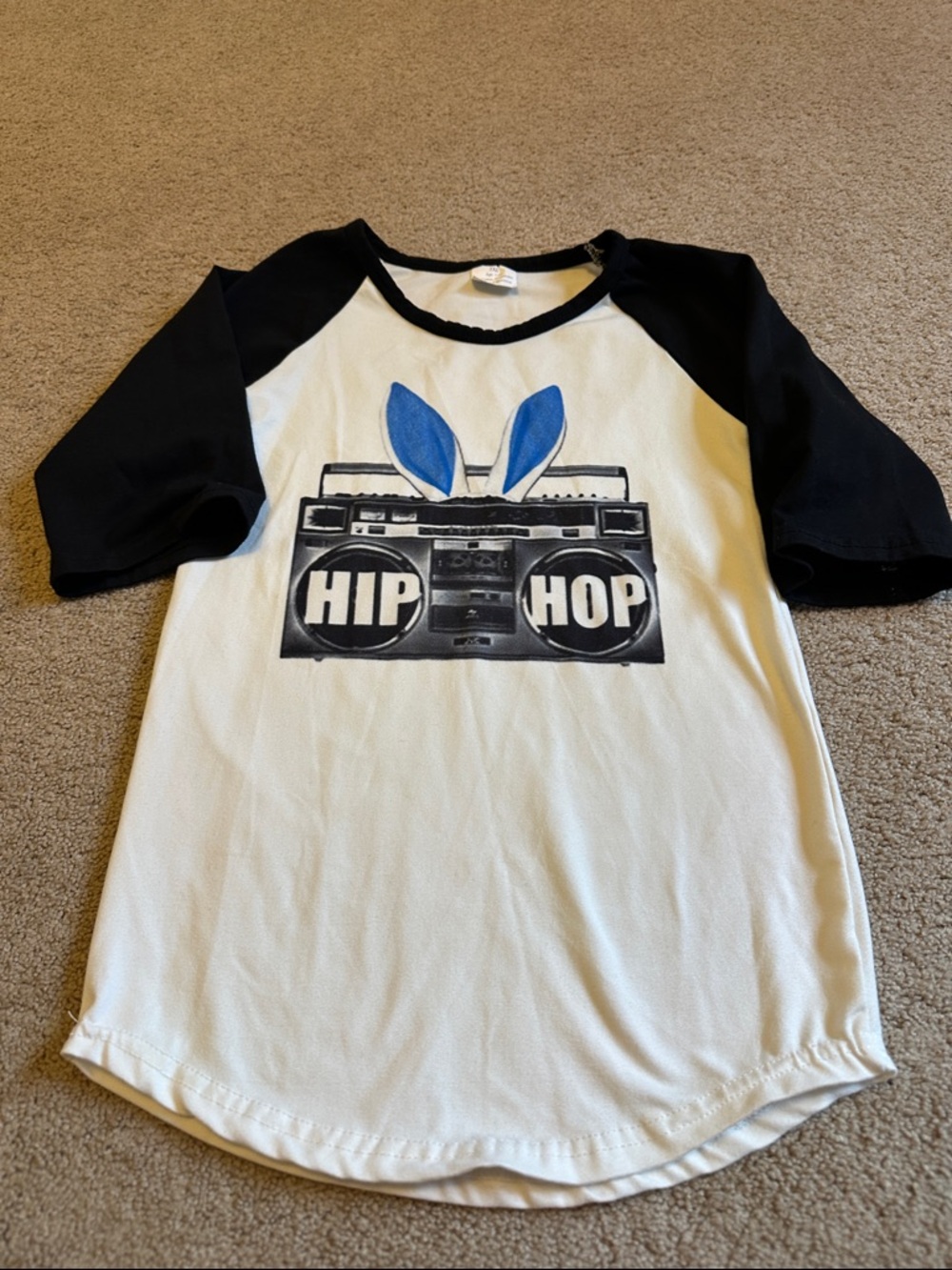 Kids Black & White 'Hip Hop' Graphic Raglan Tee with Blue Accent